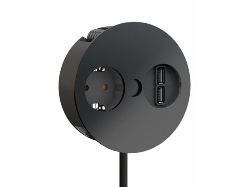 Otočná elektrická vstavaná zásuvka BACHMANN TWIST / čierna matná / 1 zásuvka 230 V / 2 x USB / priemer 115 mm / 931.132