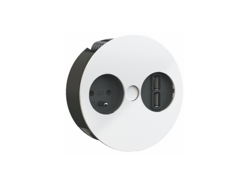 Otočná elektrická vstavaná zásuvka BACHMANN TWIST / biela matná / 1 zásuvka 230 V / 2 x USB / priemer 115 mm / 931.232