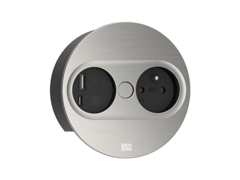 Otočná elektrická vstavaná zásuvka BACHMANN TWIST 2 / nerez / 1 zásuvka 230 V / 2 x USB / priemer 115 mm / 946.006