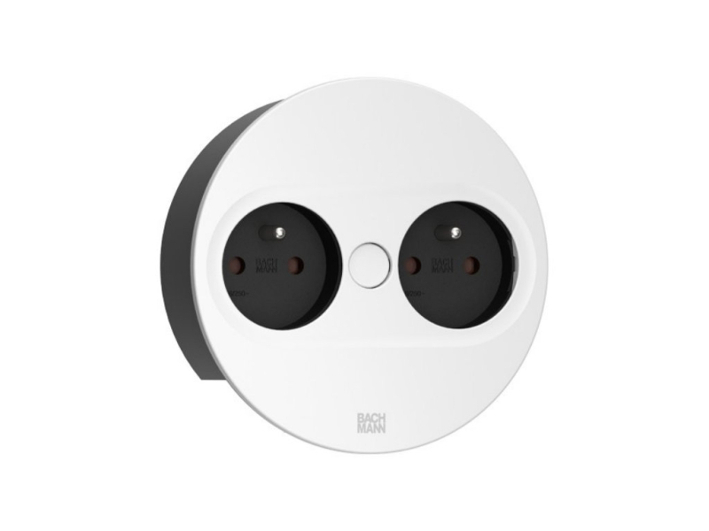 Otočná elektrická vstavaná zásuvka BACHMANN TWIST 2 / biela matná / 2 zásuvka 230 V / priemer 115 mm / 946.202