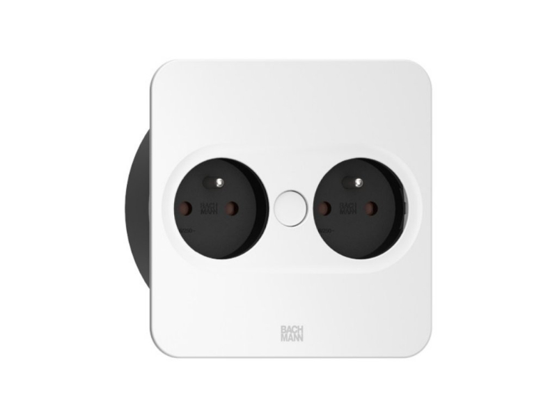 Otočná elektrická vstavaná zásuvka BACHMANN TWIST 2 hranatá / biela matná / 2 zásuvka 230 V / 115 x 115 mm / 946.203