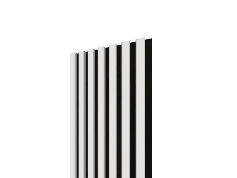 Lamelový panel 3D 2650x300 mm / lamely - biela matná / podklad - čierna matná