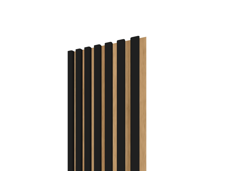 Lamelový panel 3D 2650x300 mm / lamely - čierna matná / podklad – dub európsky