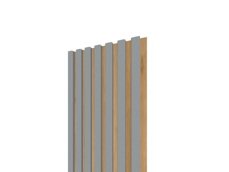 Lamelový panel 3D 2650x300 mm / lamely - sivá matná / podklad – dub európsky