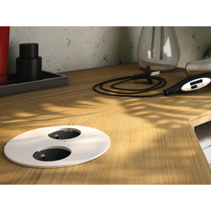 Otočná elektrická zásuvka BACHMANN TWIST / biela matná / 2 zásuvka 230 V / priemer 115 mm / 931.252