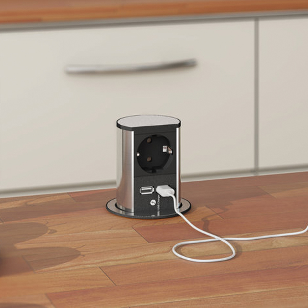 Zásuvková veža výsuvná BACHMANN ELEVATOR HOME / 1x 230 V + 2x USB / nerez / 928.020